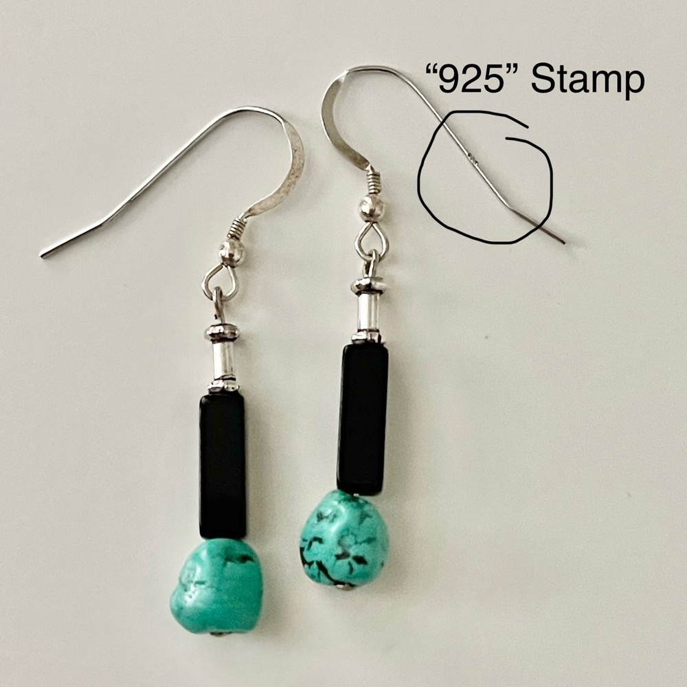 HAND CRAFTED Artisan Necklace and Earrings Sterling Silver Stone Glass Beads 17” - Picture 7 of 9